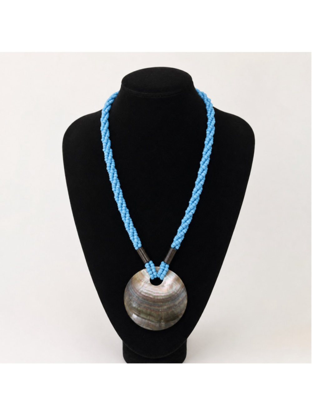 Boho Turquoise Beaded Necklace Iridescent Shell Pendant Statement Jewelry